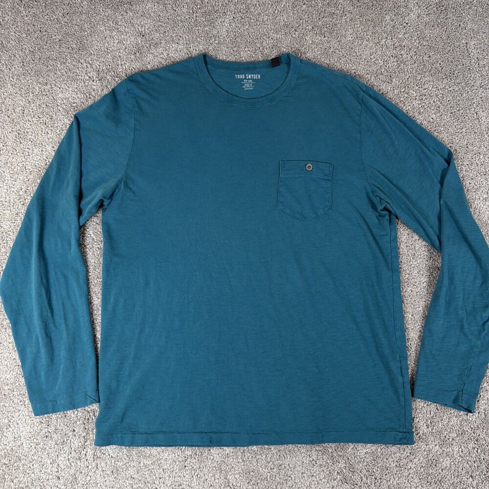 Todd Snyder Shirt Mens XL Marine Green / Blue Long Sleeve 100% Cotton Pocket Tee